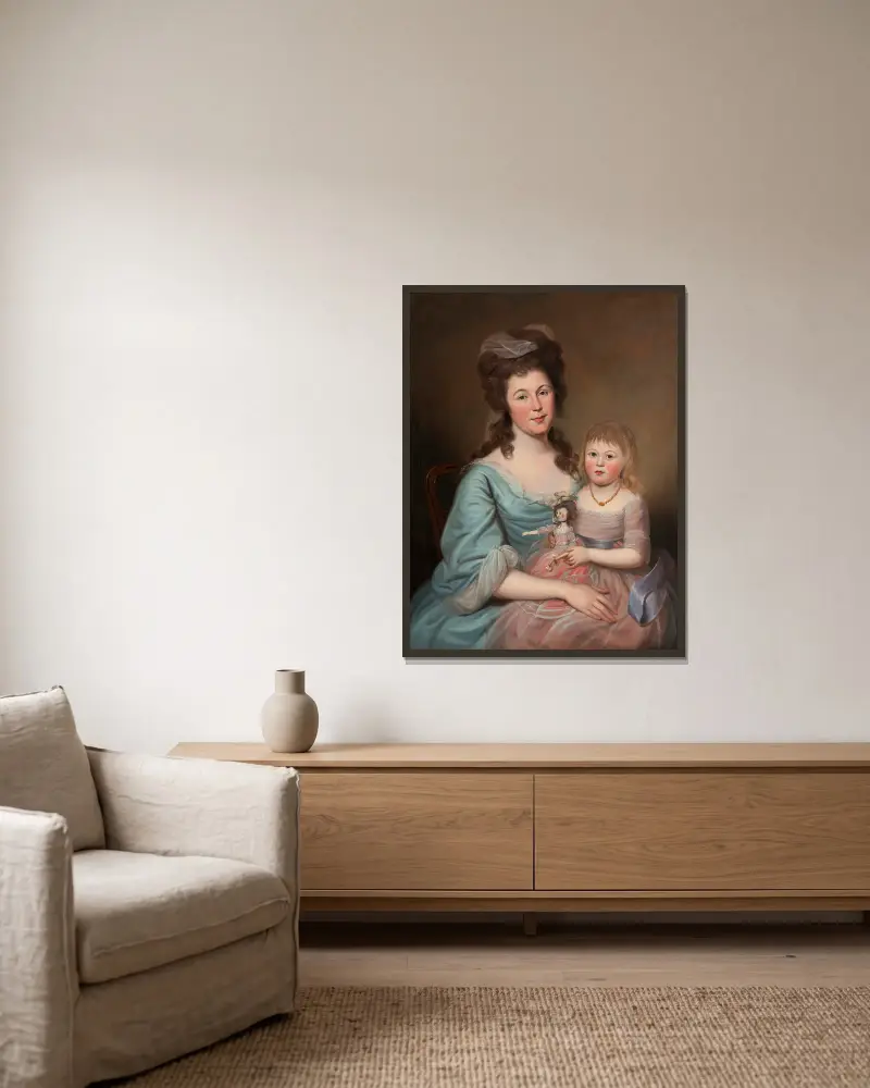 Peggy Sanderson Hughes and her Daughter av Charles Willson Peale inramad på en vägg