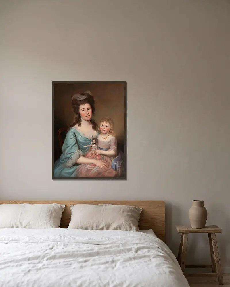 Peggy Sanderson Hughes and her Daughter av Charles Willson Peale inramad på en vägg