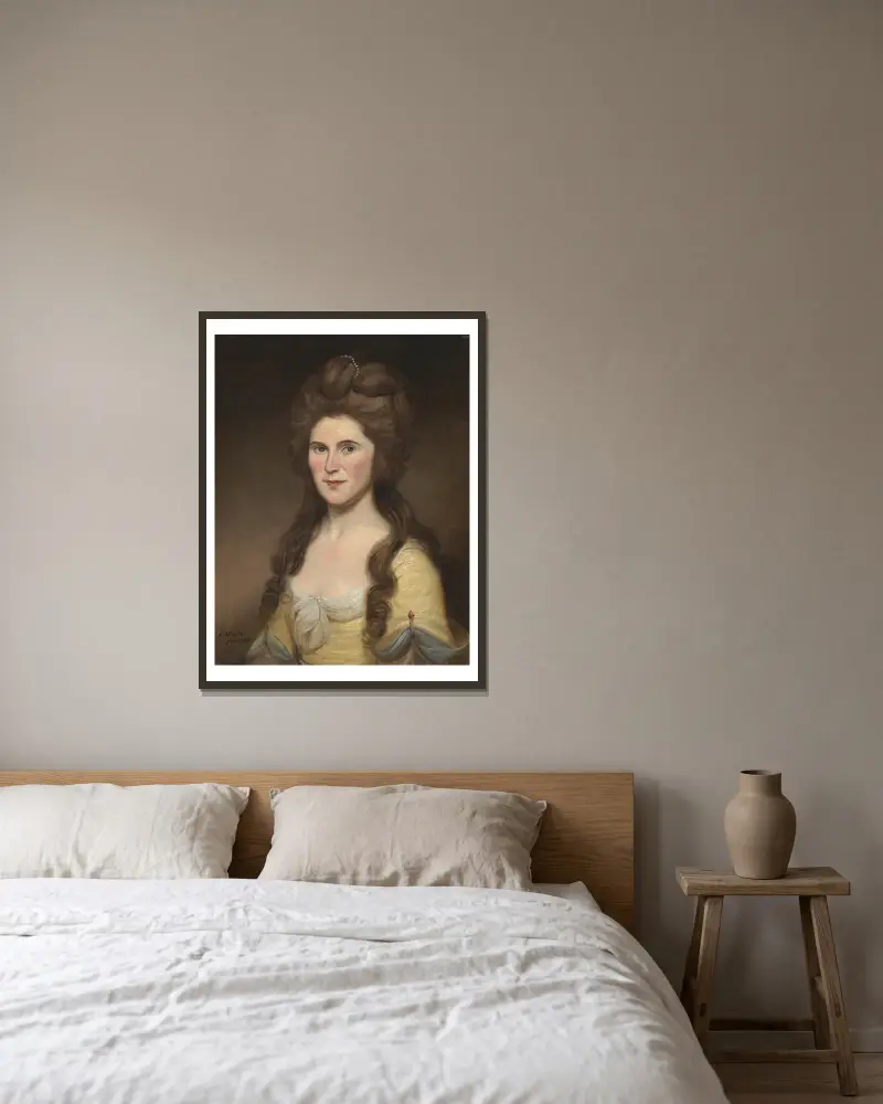 Rebecca Bryan White (Mrs. John White), Charles Willson Peale v rámu na stěně