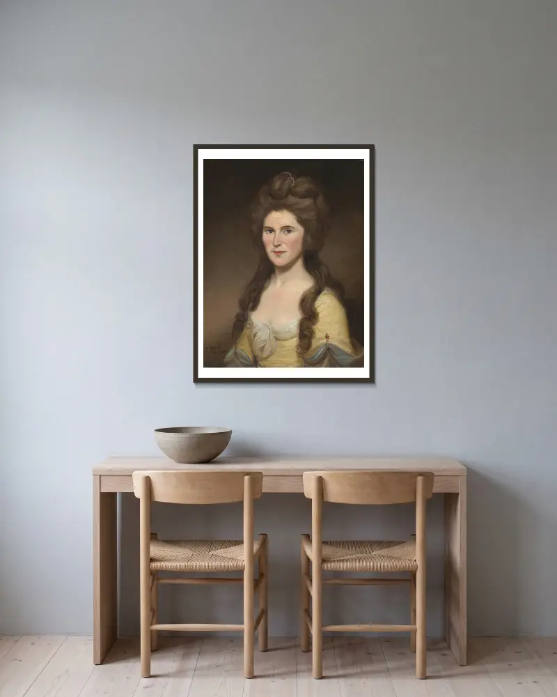 Rebecca Bryan White (Mrs. John White), Charles Willson Peale v rámu na stěně