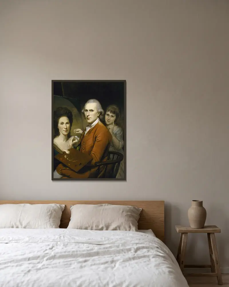 Självporträtt med Angelica och porträtt av Rachel av Charles Willson Peale inramad på en vägg