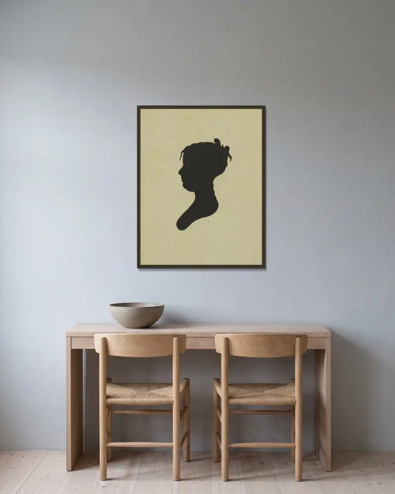 Silhuett av flicka vänd åt vänster, nr 1 av Charles Willson Peale inramad på en vägg