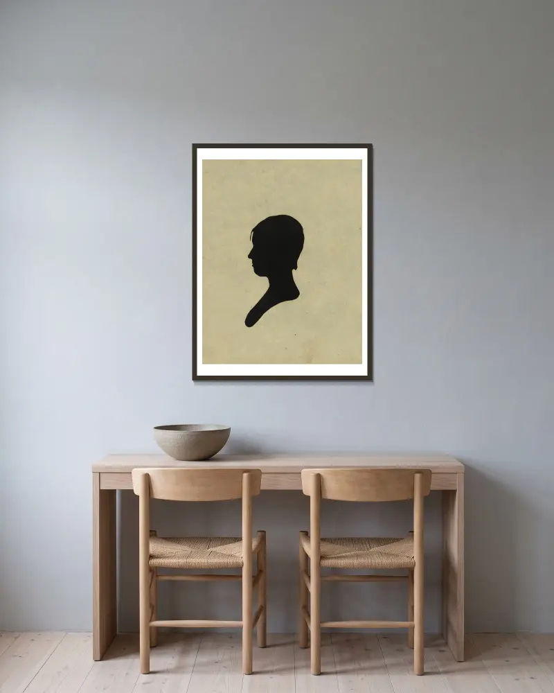 Silhouette eines Mädchens im Profil nach links, Nr. 2 von Charles Willson Peale gerahmt an einer Wand