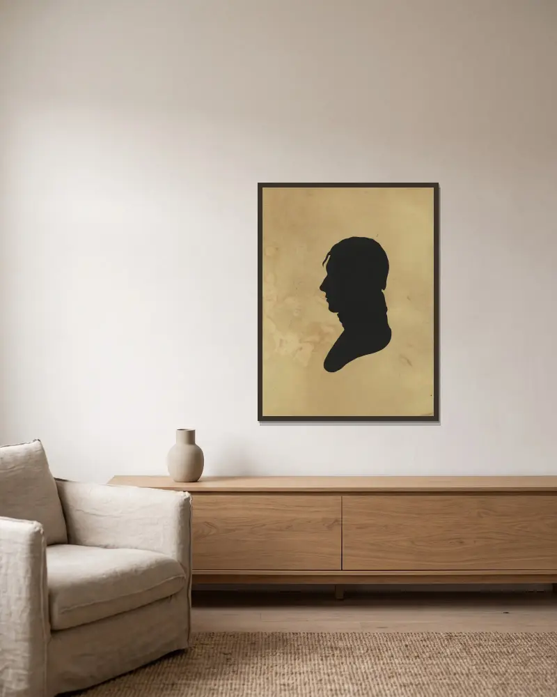 Silhouette of man facing left, no. 11 av Charles Willson Peale inramad på en vägg