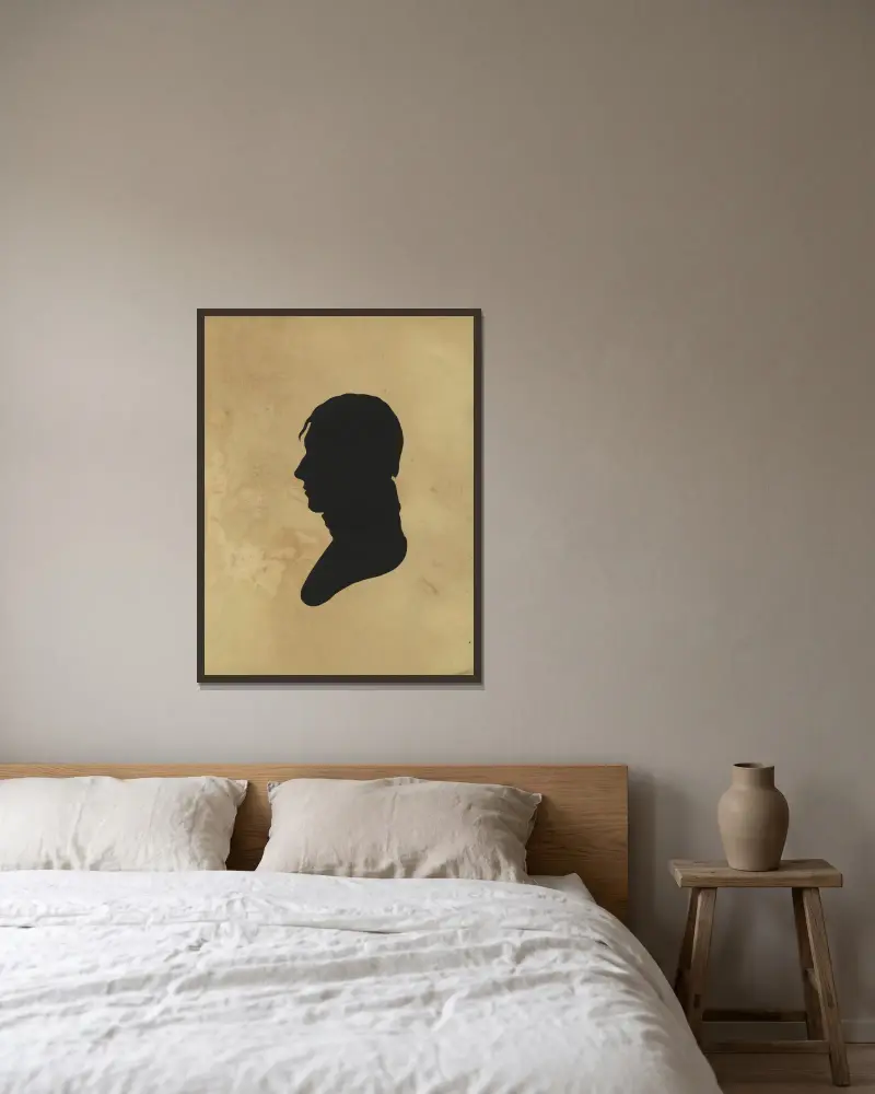 Silhouette of man facing left, no. 11 av Charles Willson Peale inramad på en vägg