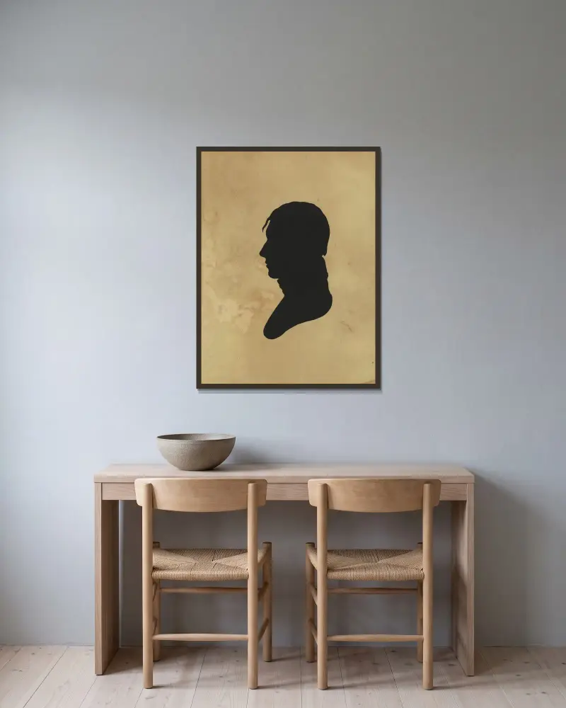 Silhouette of man facing left, no. 11 av Charles Willson Peale inramad på en vägg
