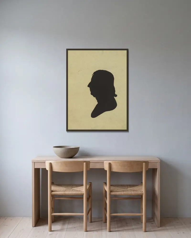 Silhuett av man i profil, nr 3 av Charles Willson Peale inramad på en vägg