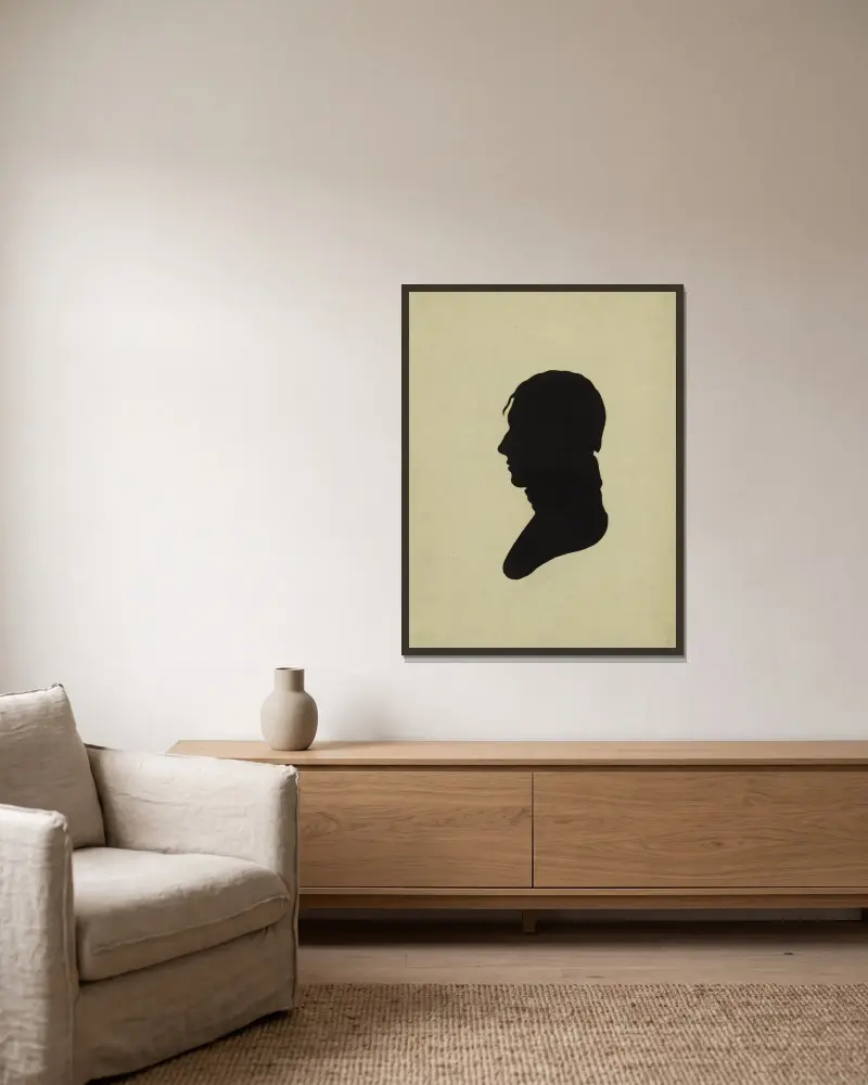 Silhouette of man facing left, no. 4 av Charles Willson Peale inramad på en vägg