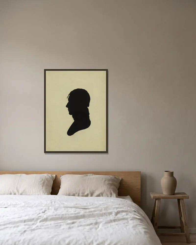 Silhouette of man facing left, no. 4 av Charles Willson Peale inramad på en vägg