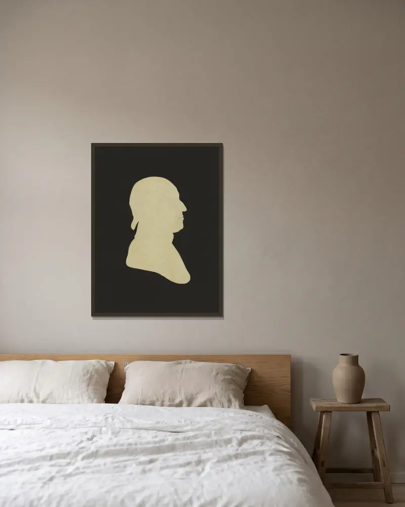 Silhouette of man facing right, no. 1 av Charles Willson Peale inramad på en vägg