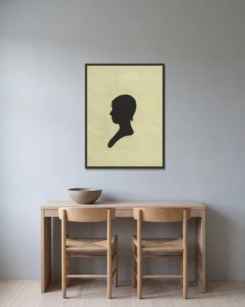 Silhouette of woman facing left, no. 3 av Charles Willson Peale inramad på en vägg
