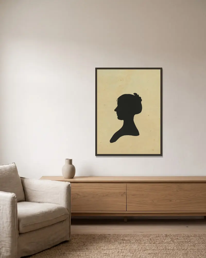 Silhouette of woman facing left, no. 6 av Charles Willson Peale inramad på en vägg