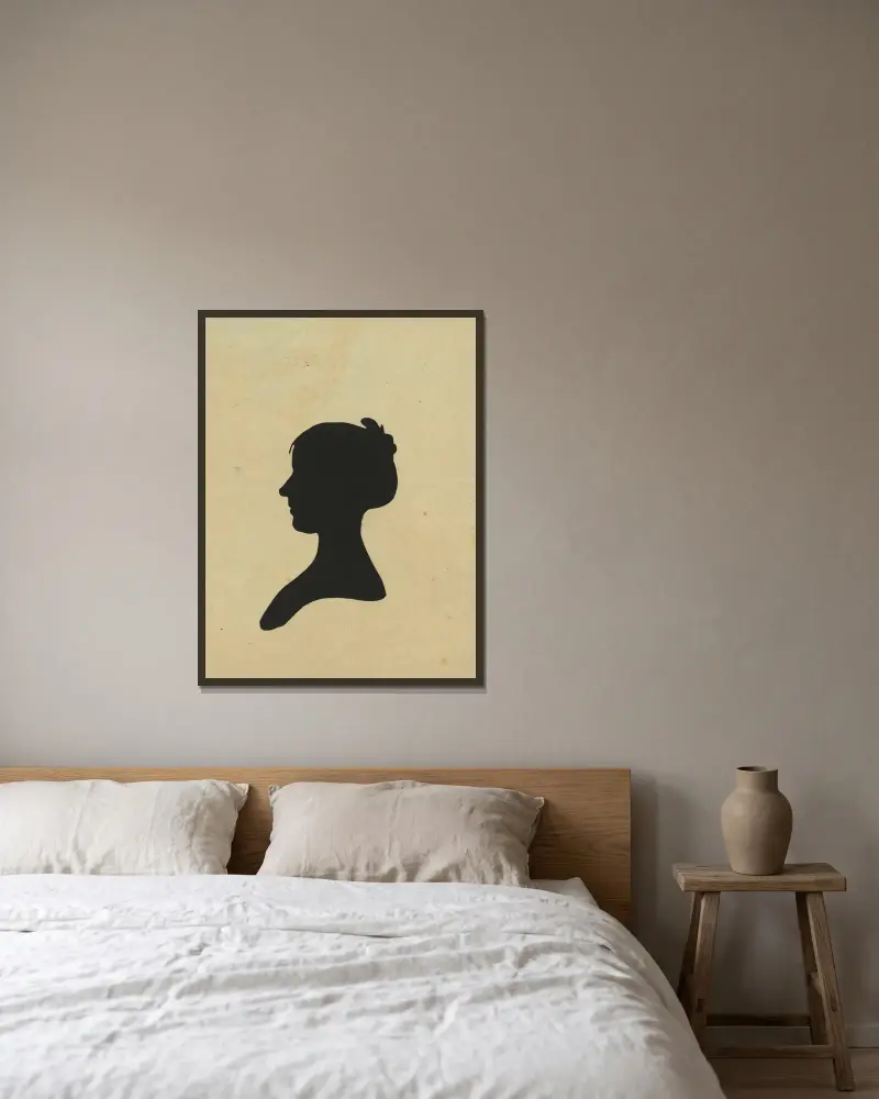 Silhouette of woman facing left, no. 6 av Charles Willson Peale inramad på en vägg
