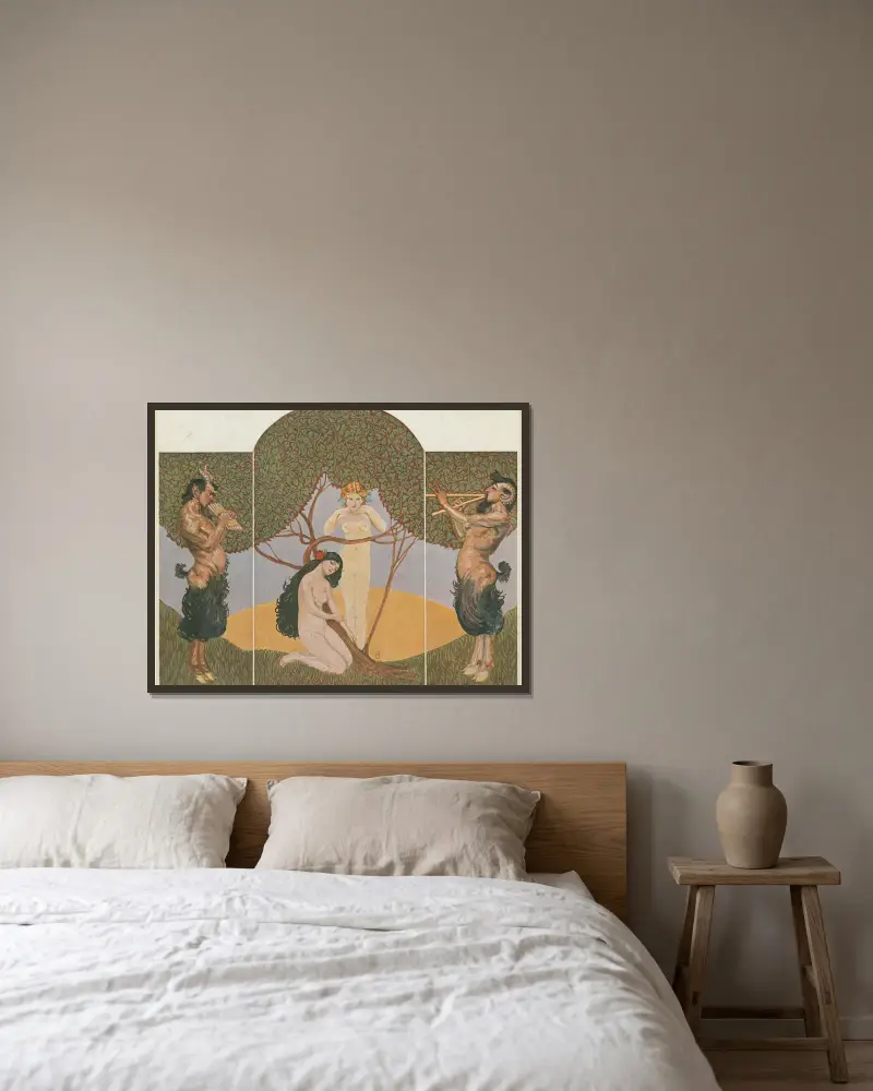 Fauns and nymphs av Willy Pogany inramad på en vägg