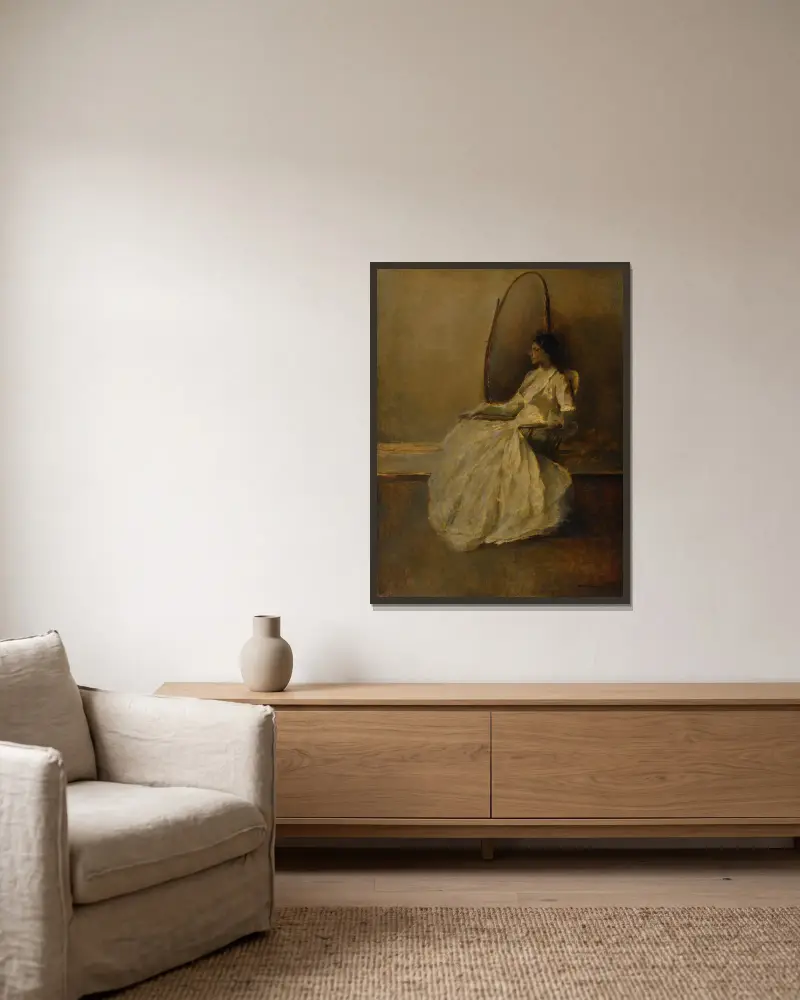 Dame in Weiß (Nr. 1), 1910 – Nr. 2 von Thomas Wilmer Dewing gerahmt an einer Wand