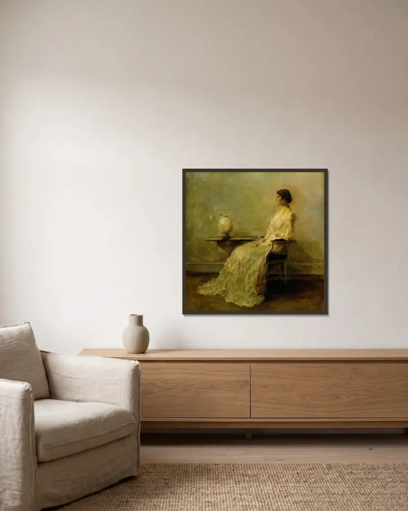 Dame in Weiß (Nr. 2), 1910 – Nr. 1 von Thomas Wilmer Dewing gerahmt an einer Wand