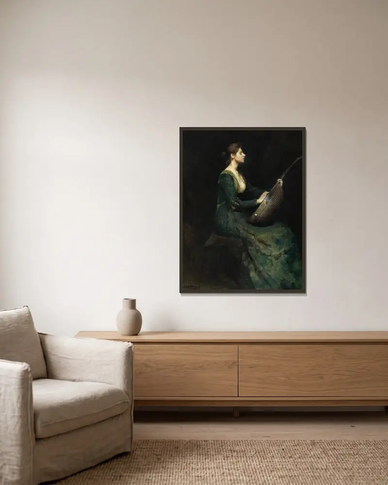 Dáma s loutnou, Thomas Wilmer Dewing v rámu na stěně