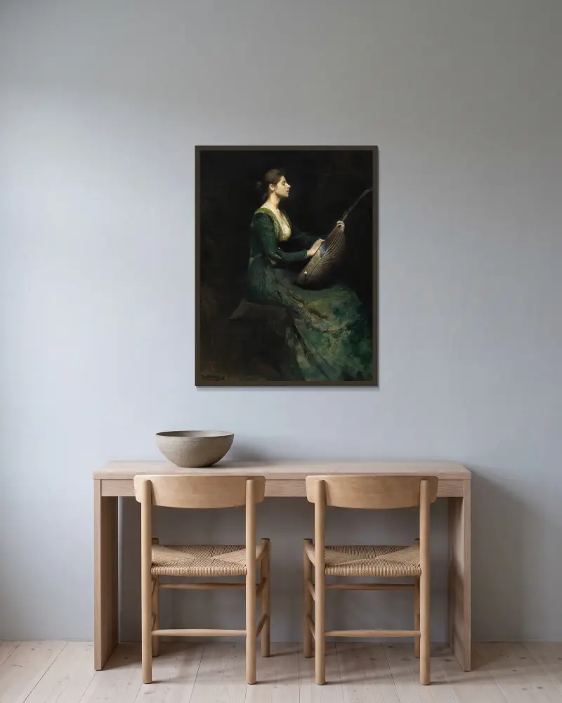 Dáma s loutnou, Thomas Wilmer Dewing v rámu na stěně