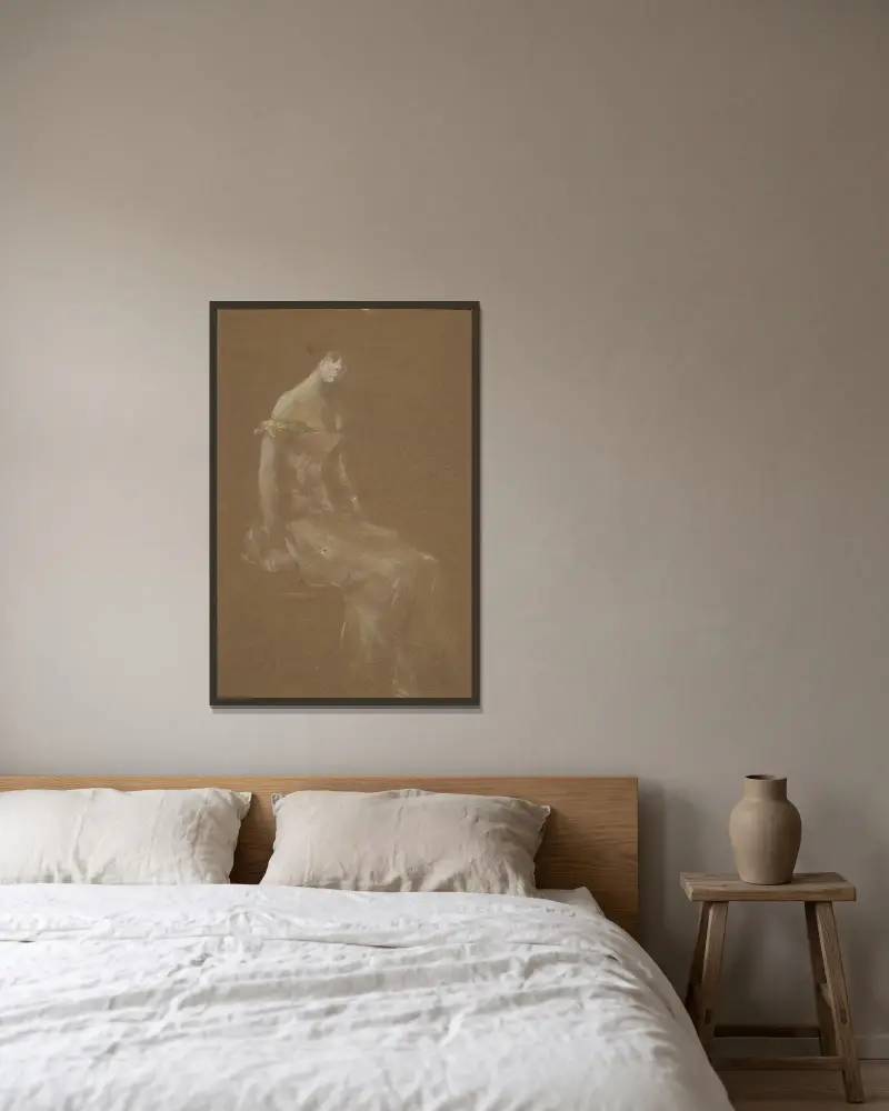 Porträtt av en dam i rosa #3 av Thomas Wilmer Dewing inramad på en vägg