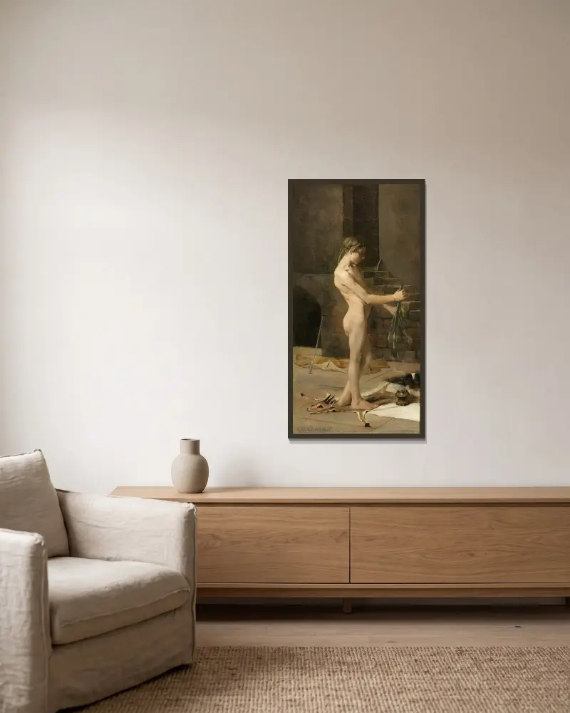 Trollkarlens slav av Thomas Wilmer Dewing inramad på en vägg