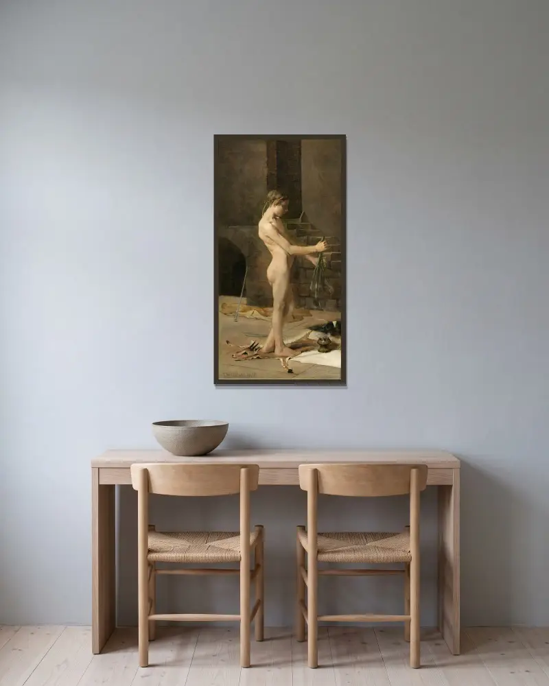 Trollkarlens slav av Thomas Wilmer Dewing inramad på en vägg