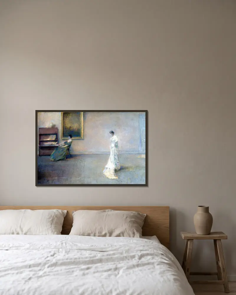 Das weiße Kleid von Thomas Wilmer Dewing gerahmt an einer Wand