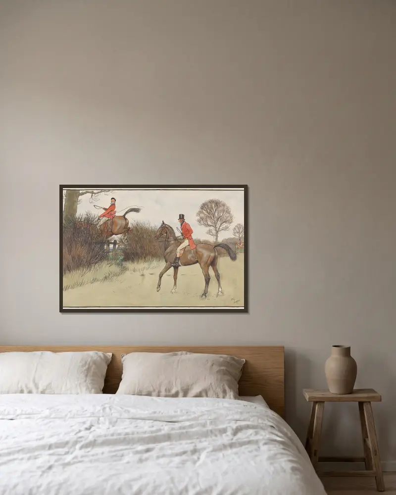 `Ar Never Gets Off’ – Hunting Scene av Cecil Charles Windsor Aldin inramad på en vägg