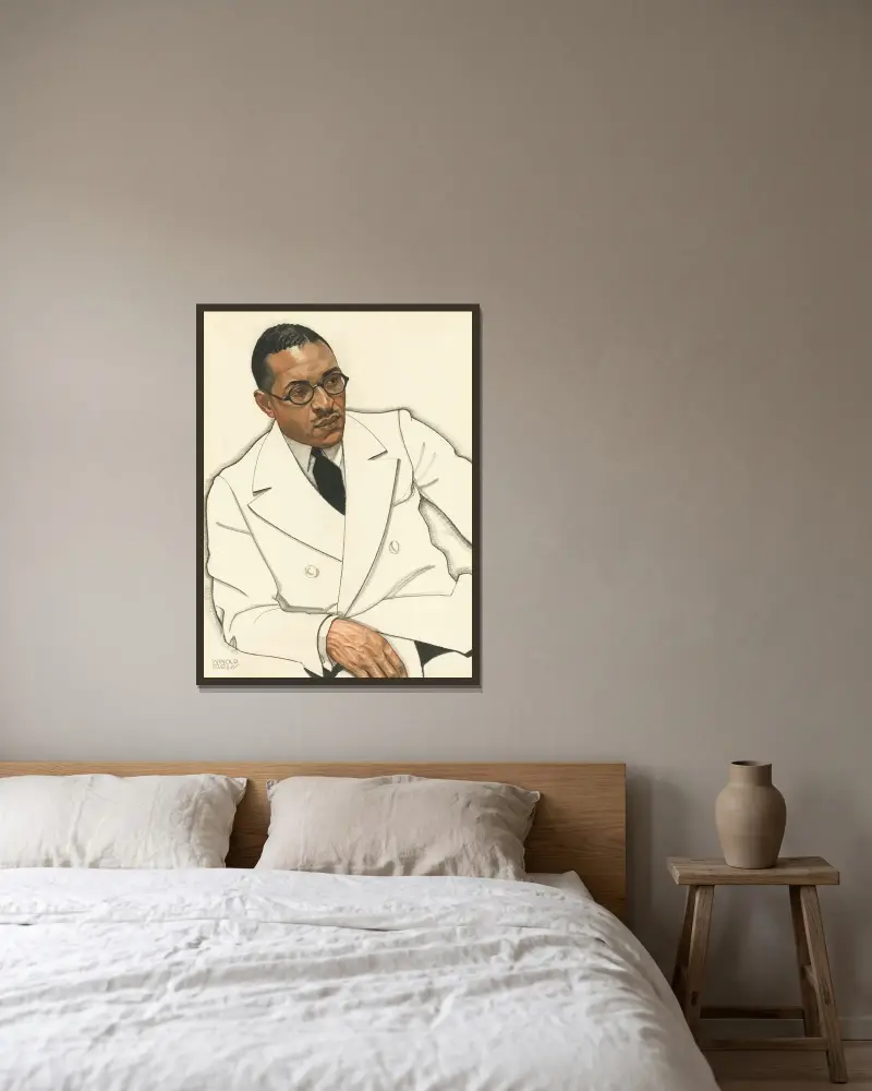 Charles Spurgeon Johnson av Winold Reiss inramad på en vägg