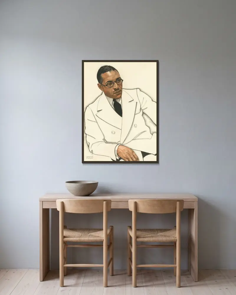 Charles Spurgeon Johnson av Winold Reiss inramad på en vägg