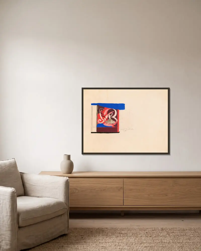 Design for mural inside of theater.] [Interior wall mural study av Winold Reiss inramad på en vägg