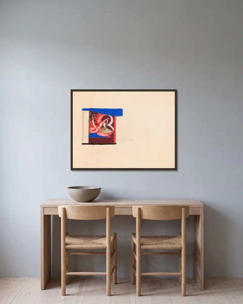 Design for mural inside of theater.] [Interior wall mural study av Winold Reiss inramad på en vägg