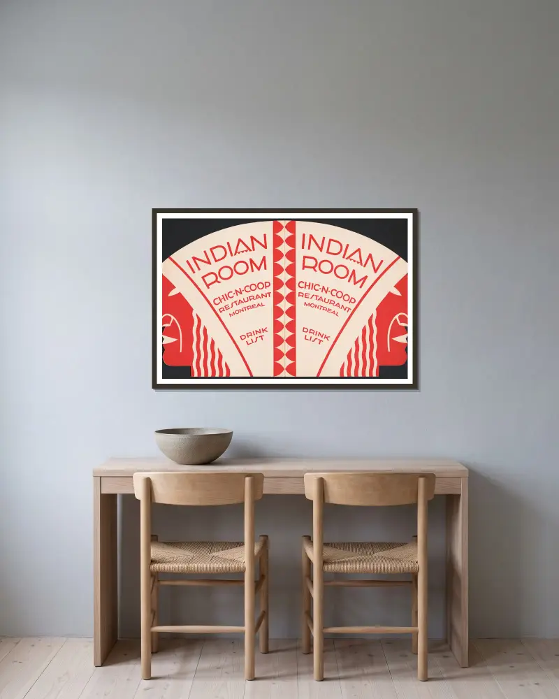 Designs for Indian Room, Chic-n-Coop Restaurant, Montreal, Canada av Winold Reiss inramad på en vägg