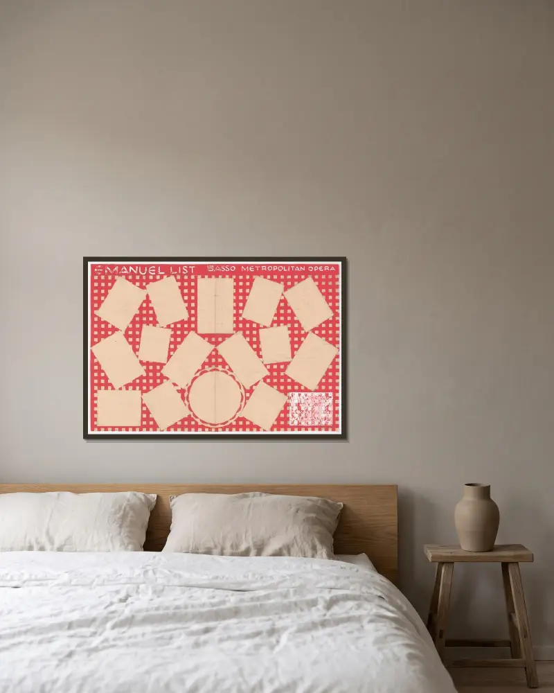 Design för reklammaterial för operasångaren Emanuel List av Winold Reiss inramad på en vägg