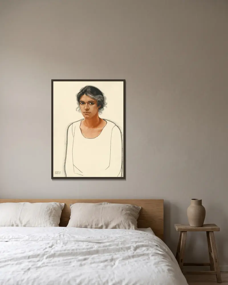 Elise J. McDougald av Winold Reiss inramad på en vägg