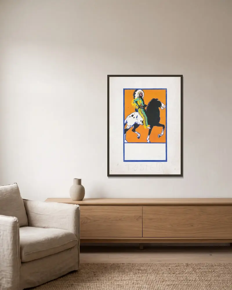 Grafische Gestaltung für den Buchumschlag von ‚The Sun God’s Children‘ von Winold Reiss gerahmt an einer Wand