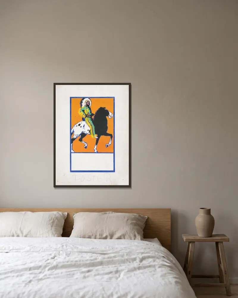 Grafische Gestaltung für den Buchumschlag von ‚The Sun God’s Children‘ von Winold Reiss gerahmt an einer Wand
