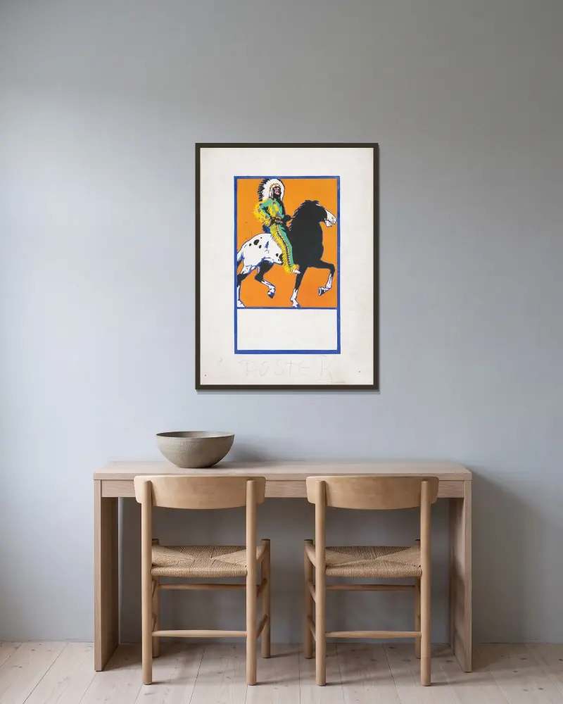 Grafische Gestaltung für den Buchumschlag von ‚The Sun God’s Children‘ von Winold Reiss gerahmt an einer Wand