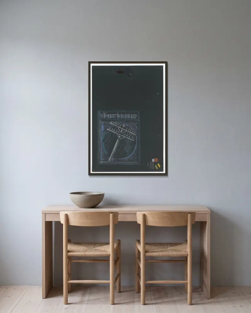 Graphic designs for Fortune magazine.] [Studies for cover drawn on black paper av Winold Reiss inramad på en vägg