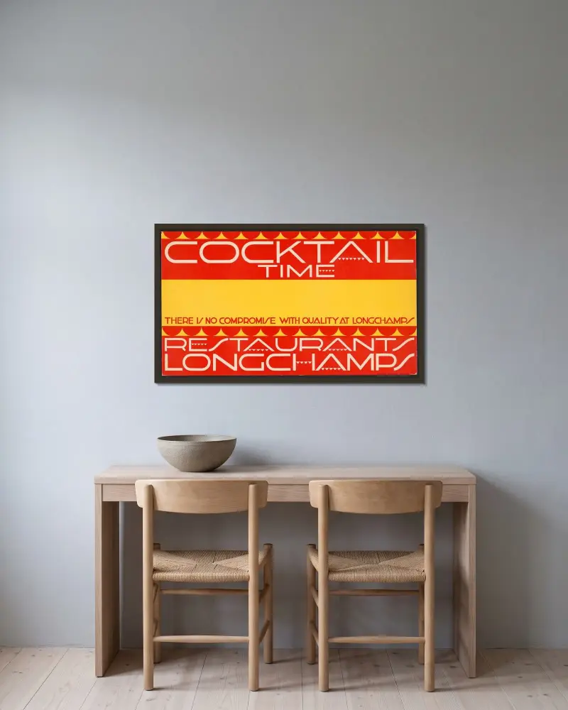 Graphic designs for Longchamps Restaurants.] [Cocktail card av Winold Reiss inramad på en vägg
