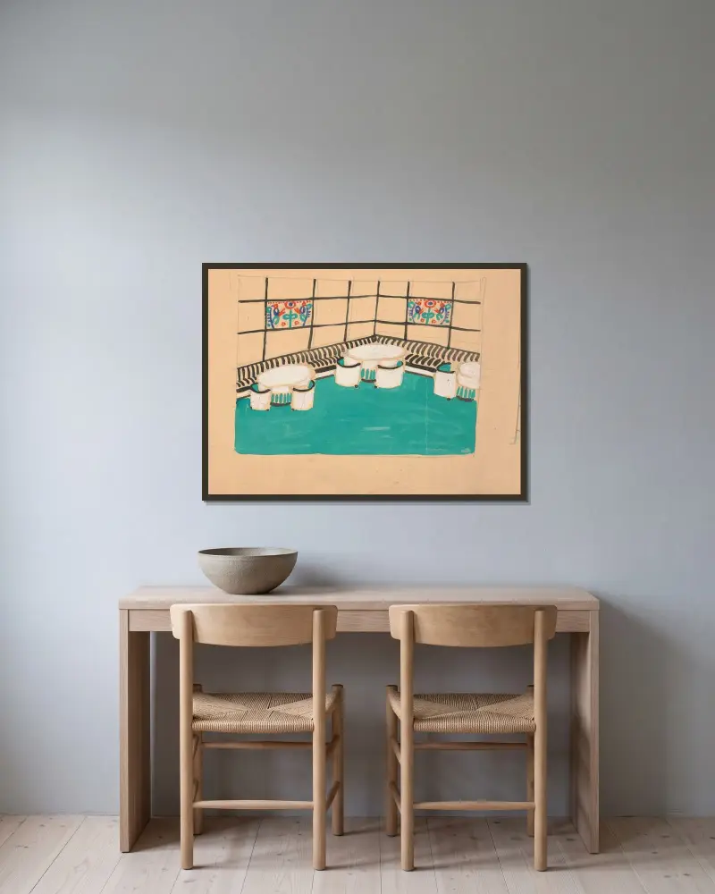Interiörperspektivstudie för Restaurant Crillon, 15 East 48th Street, New York av Winold Reiss inramad på en vägg