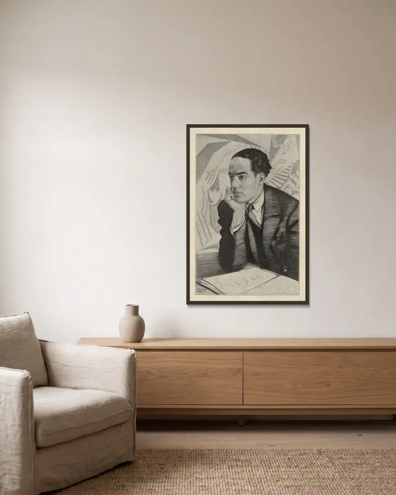 Langston Hughes av Winold Reiss inramad på en vägg