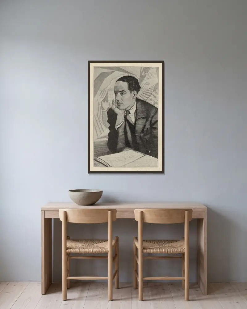 Langston Hughes av Winold Reiss inramad på en vägg
