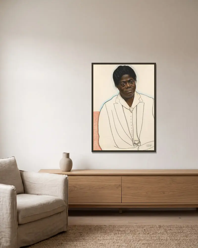 Mary McLeod Bethune av Winold Reiss inramad på en vägg