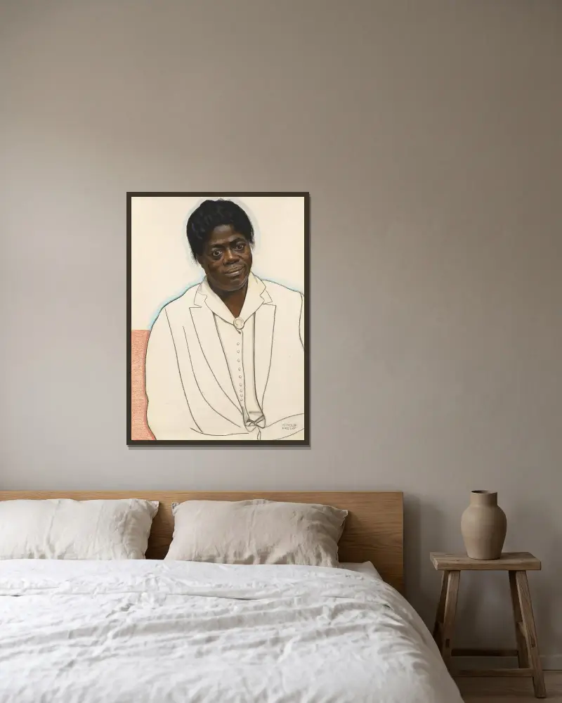 Mary McLeod Bethune av Winold Reiss inramad på en vägg
