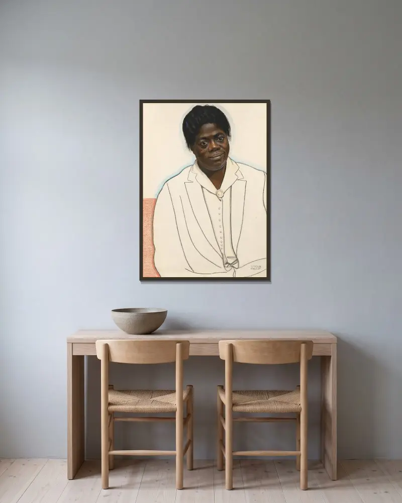 Mary McLeod Bethune av Winold Reiss inramad på en vägg