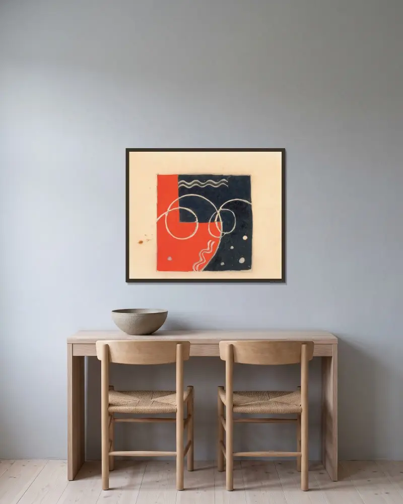Diverse små skisser för inlagda bordsytor: Design med geometriskt motiv av Winold Reiss inramad på en vägg