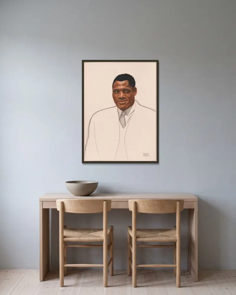 Paul Robeson av Winold Reiss inramad på en vägg