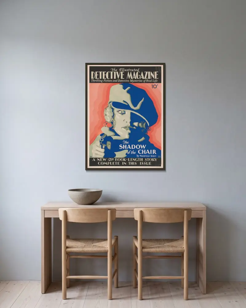 The illustrated detective magazine av Winold Reiss inramad på en vägg