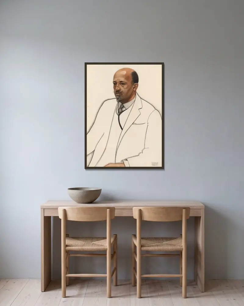W. E. B. Du Bois av Winold Reiss inramad på en vägg