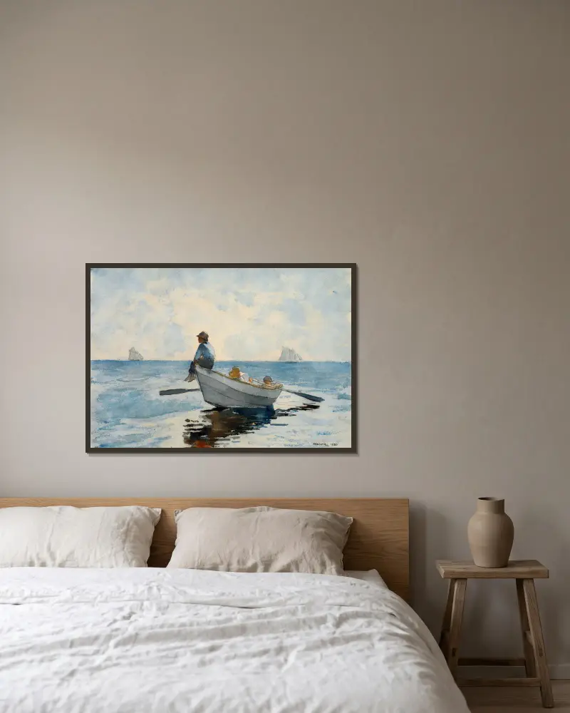 Boys in a Dory av Winslow Homer inramad på en vägg